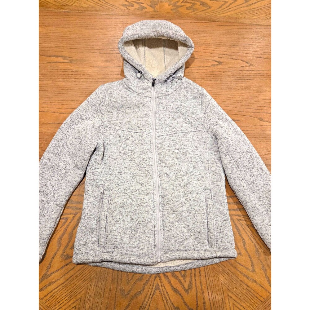 Spyder Womens M Gray Sweater Knit Fleece Jacket Sherpa Lined Full Zip Hoodie